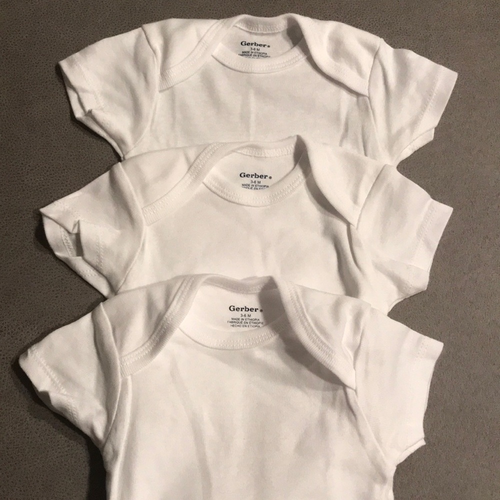 3 white 3-6 months onsies
